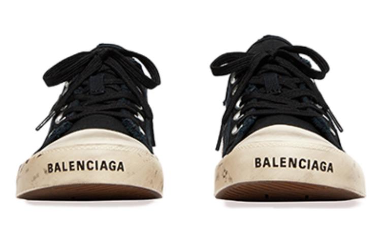 Purchase Balenciaga Paris Low Top Sneakers 'Black Destroyed Cotton and White Rubber with Graffiti' 688754W3RR51099