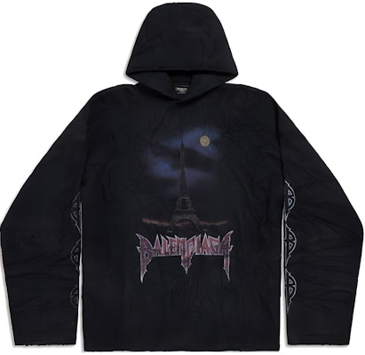 巴黎世家巴黎月亮黑色连帽衫男女同款常规版皱褶效果 744435TOVJ4-1000 Buy 巴黎世家巴黎月亮黑色连帽衫男女同款常规版皱褶效果 744435TOVJ4-1000