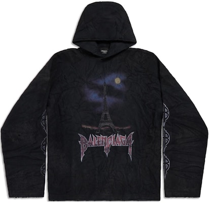 巴黎世家巴黎月亮黑色连帽衫男女同款常规版皱褶效果 744435TOVJ4-1000 Order 巴黎世家巴黎月亮黑色连帽衫男女同款常规版皱褶效果 744435TOVJ4-1000