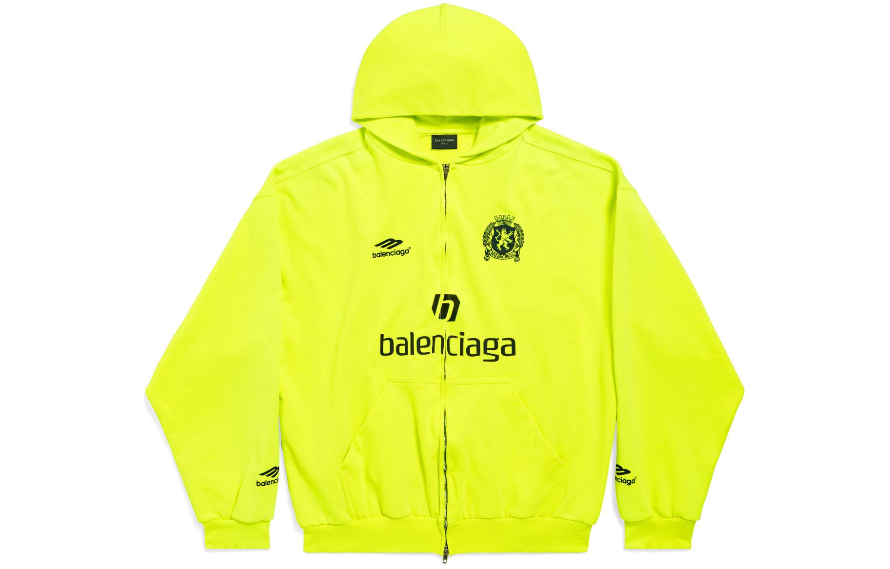 Balenciaga Paris Soccer Zip-Up Hoodie Fluorescent Green Medium Fit 744457TPVS67110
