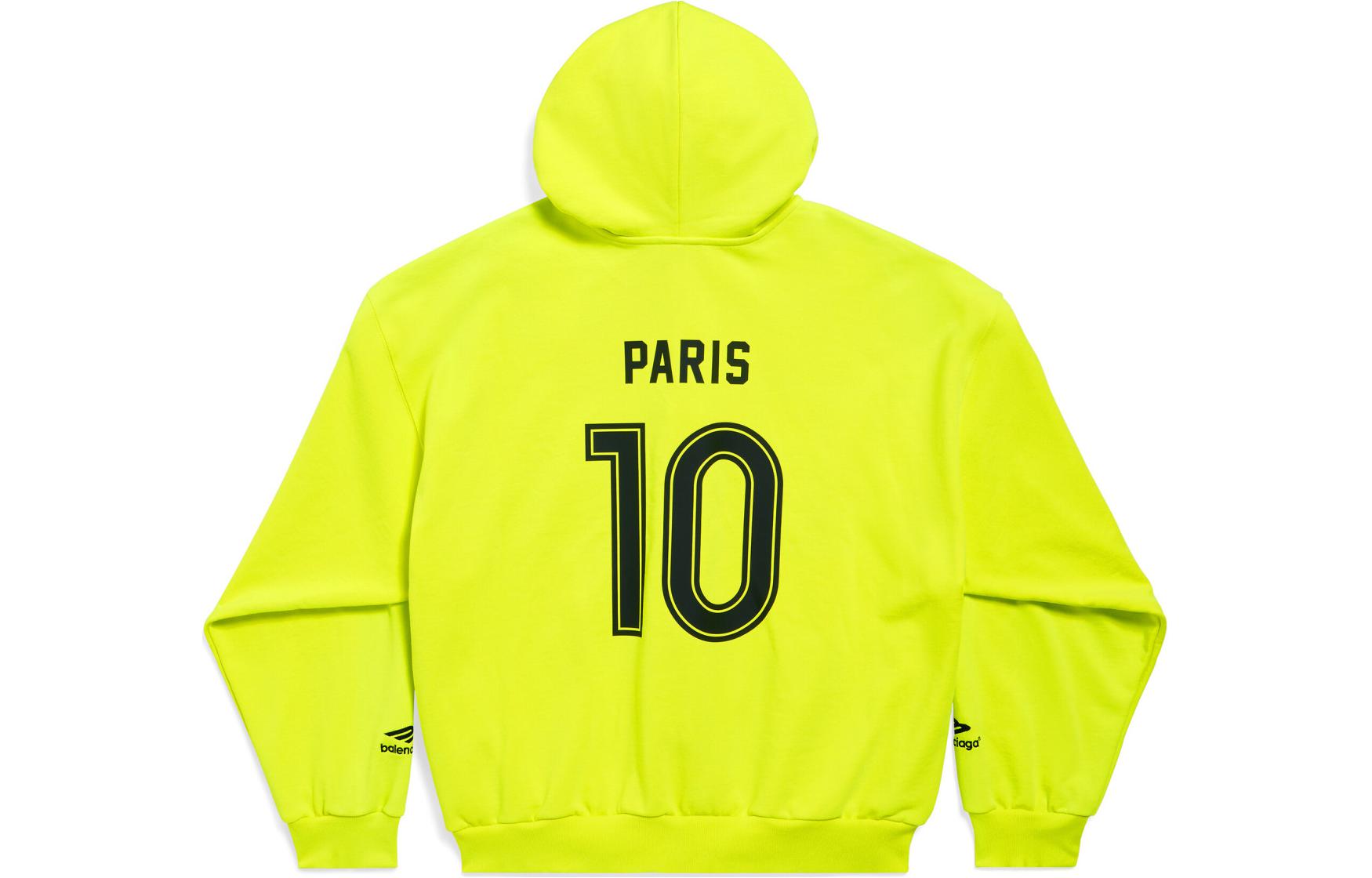 Lookbook 巴黎世家巴黎足球连帽拉链卫衣荧光绿色中号版型 744457TPVS67110