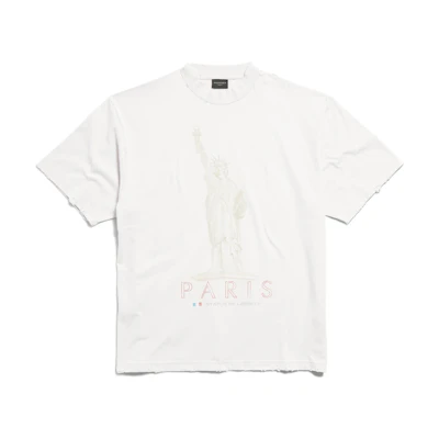 Balenciaga Paris Statue of Liberty Graphic Unisex White T-Shirt Regular Fit. 764235TQVR99016