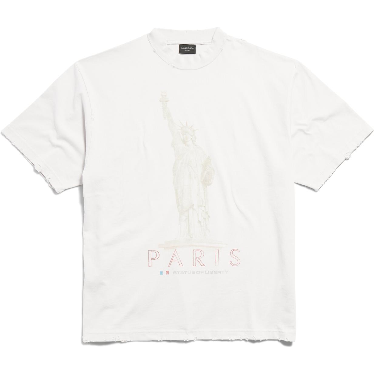 Order Balenciaga Paris Statue of Liberty Graphic Unisex White T-Shirt Regular Fit. 764235TQVR99016
