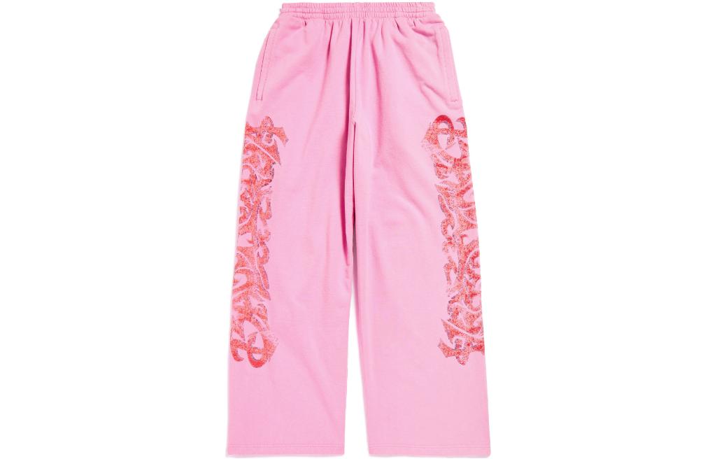 Balenciaga Pink Logo Print Mid-Waist Casual Pants Unisex Loose Fit. 771081TPVM95960