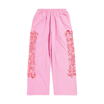 Balenciaga Pink Logo Print Mid-Waist Casual Pants Unisex Loose Fit. 771081TPVM95960