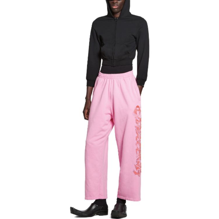 Shop 巴黎世家粉色Logo印花中腰休閒褲男女寬鬆版型 771081TPVM95960