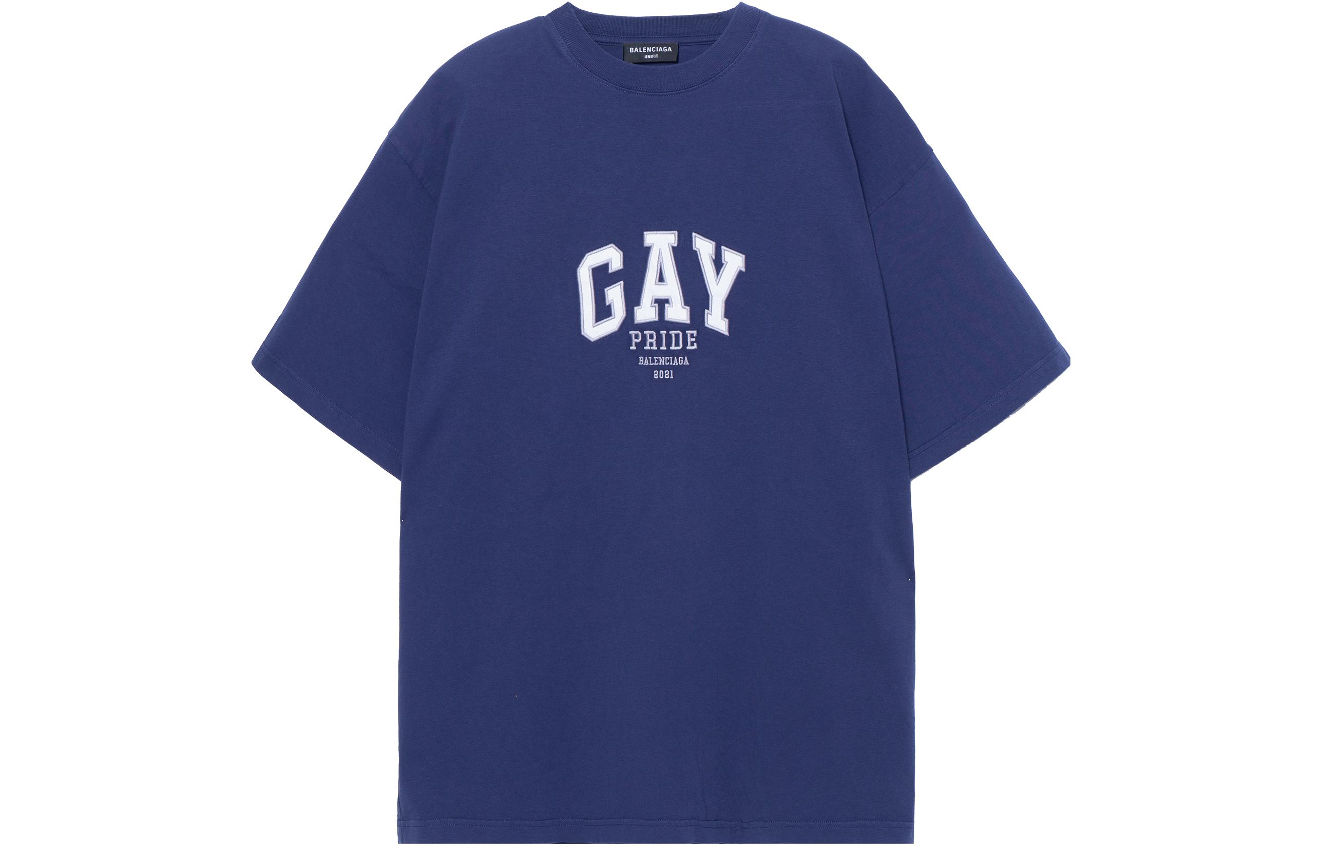 Balenciaga Plain Letter Print Crewneck T-Shirt in Dark Blue. 651795TLV938561 圖 2