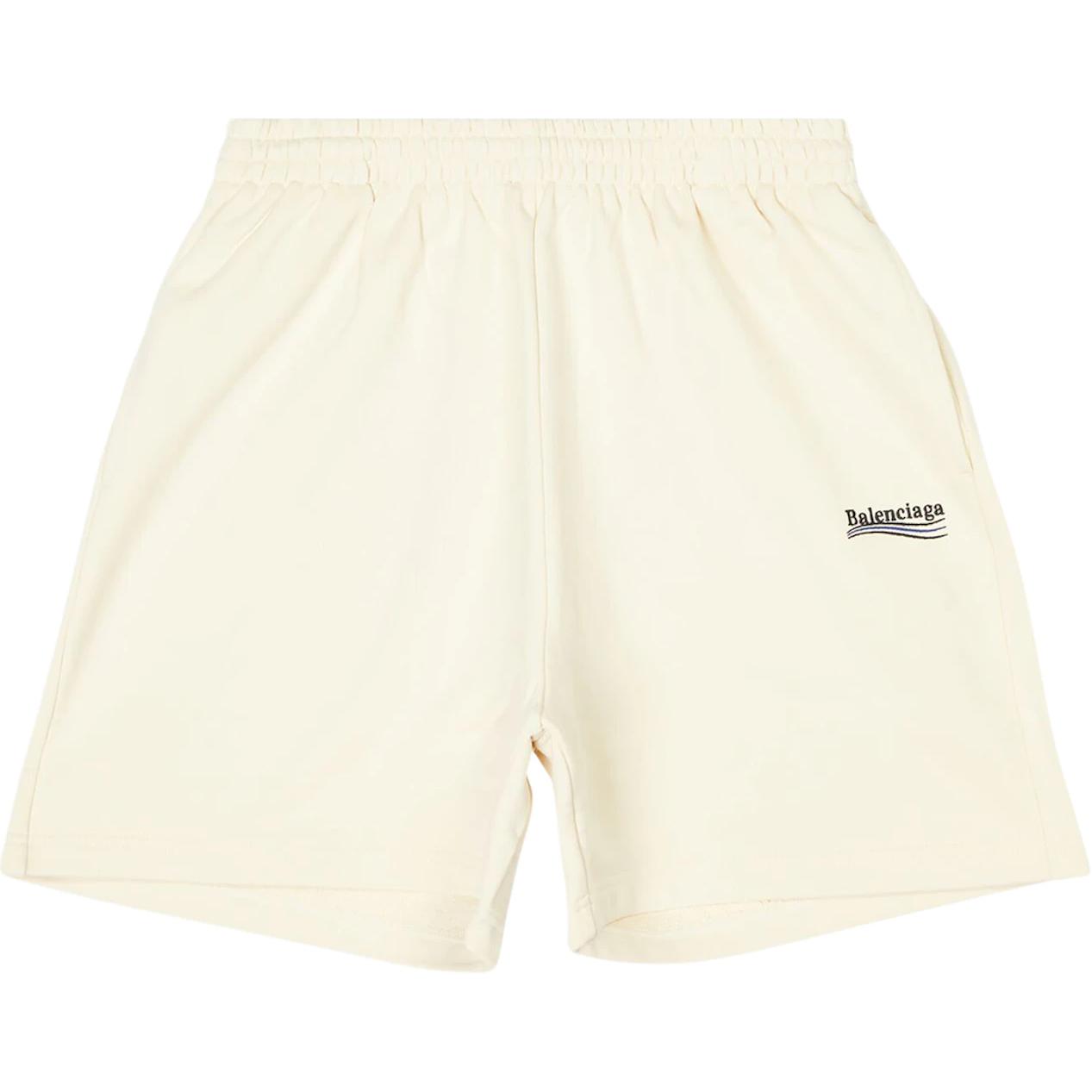 Balenciaga Political Campaign Logo Embroidered Elastic Shorts White . 676137TKVI90896