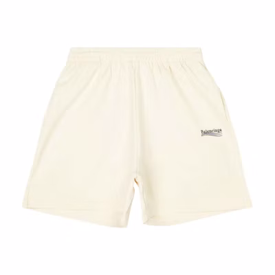 Balenciaga Political Campaign Logo Embroidered Elastic Shorts White . 676137TKVI90896