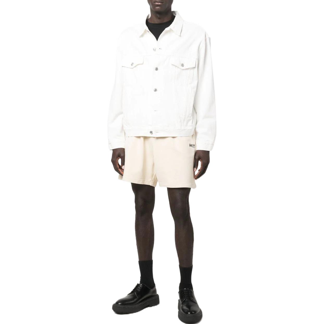 Lookbook 巴黎世家政治活動刺繡標誌白色彈性短褲 676137TKVI90896