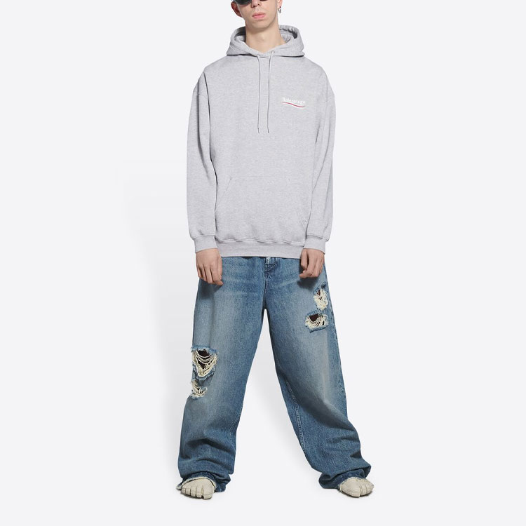 Sizing Balenciaga 政治活動標誌刺繡連帽衫 灰色。 600583TKVI91379