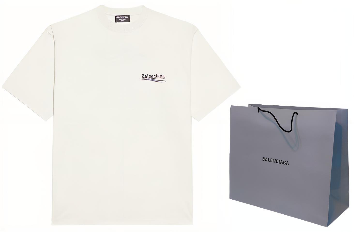 Shop バレンシアガ ポリティカルキャンペーン ロゴ 刺繍 オーバーサイズ Tシャツ ホワイト メンズ 641675TKVJ19084