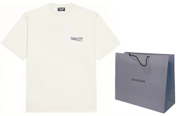 バレンシアガ ポリティカルキャンペーン ロゴ 刺繍 オーバーサイズ Tシャツ ホワイト メンズ 641675TKVJ19084 Shop バレンシアガ ポリティカルキャンペーン ロゴ 刺繍 オーバーサイズ Tシャツ ホワイト メンズ 641675TKVJ19084