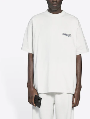 バレンシアガ ポリティカルキャンペーン ロゴ 刺繍 オーバーサイズ Tシャツ ホワイト メンズ 641675TKVJ19084 Details for バレンシアガ ポリティカルキャンペーン ロゴ 刺繍 オーバーサイズ Tシャツ ホワイト メンズ 641675TKVJ19084