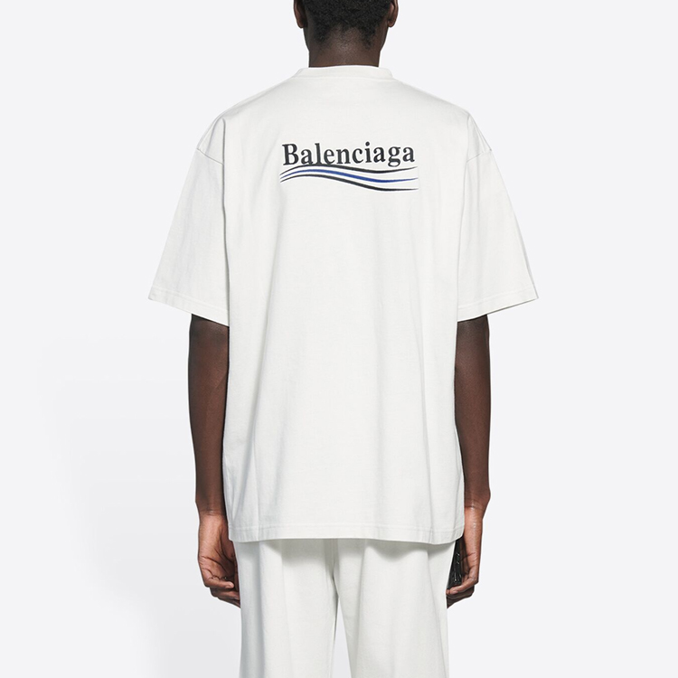 Sizing バレンシアガ ポリティカルキャンペーン ロゴ 刺繍 オーバーサイズ Tシャツ ホワイト メンズ 641675TKVJ19084