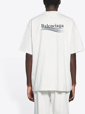 バレンシアガ ポリティカルキャンペーン ロゴ 刺繍 オーバーサイズ Tシャツ ホワイト メンズ 641675TKVJ19084 Sizing バレンシアガ ポリティカルキャンペーン ロゴ 刺繍 オーバーサイズ Tシャツ ホワイト メンズ 641675TKVJ19084