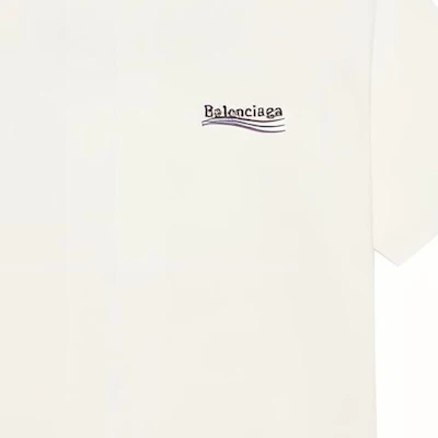 バレンシアガ ポリティカルキャンペーン ロゴ 刺繍 オーバーサイズ Tシャツ ホワイト メンズ 641675TKVJ19084 1