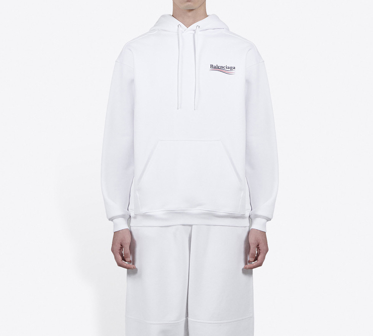 Shop Balenciaga 政治宣傳標誌天鵝絨連帽衫 白色 常規版型 600583TIV539040