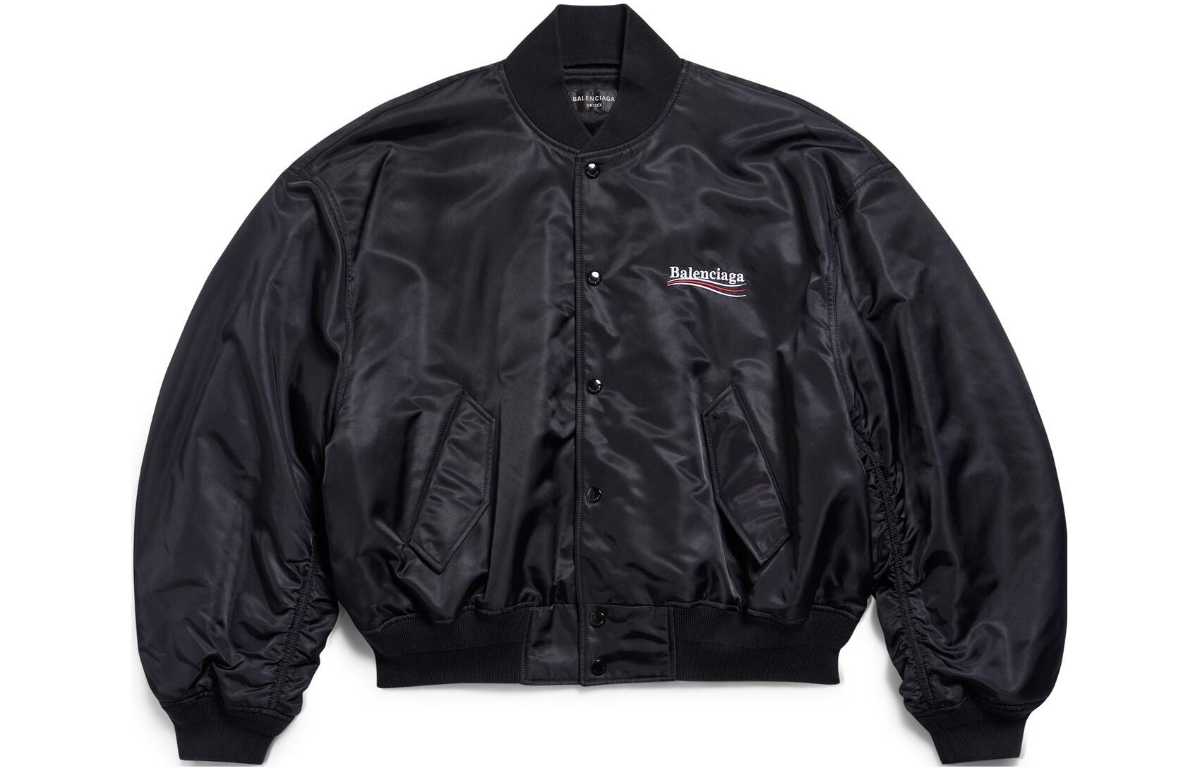 Balenciaga Political Campaign Varsity FW23 Logo Print Black Unisex Loose Jacket. 763434TNO271000