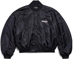 Balenciaga Political Campaign Varsity FW23 Logo Print Black Unisex Loose Jacket. 763434TNO271000 Balenciaga Political Campaign Varsity FW23 Logo Print Black Unisex Loose Jacket. 763434TNO271000