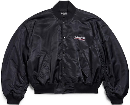 Balenciaga Jaket Longgar Unisex Logo Cetak Hitam Varsity Political Campaign FW23. 763434TNO271000 Order Balenciaga Jaket Longgar Unisex Logo Cetak Hitam Varsity Political Campaign FW23. 763434TNO271000