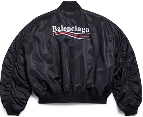 Balenciaga Jaket Longgar Unisex Logo Cetak Hitam Varsity Political Campaign FW23. 763434TNO271000 Lookbook Balenciaga Jaket Longgar Unisex Logo Cetak Hitam Varsity Political Campaign FW23. 763434TNO271000