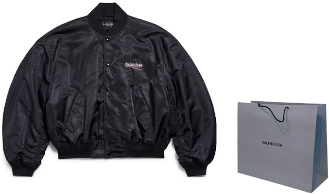 Balenciaga Jaket Longgar Unisex Logo Cetak Hitam Varsity Political Campaign FW23. 763434TNO271000 Shop Balenciaga Jaket Longgar Unisex Logo Cetak Hitam Varsity Political Campaign FW23. 763434TNO271000