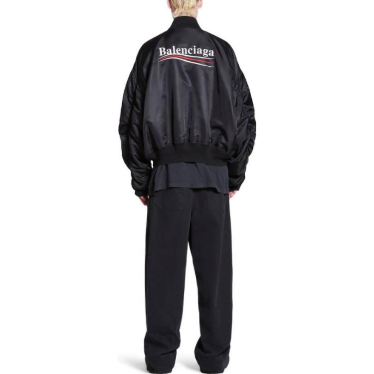 Details for Balenciaga Jaket Longgar Unisex Logo Cetak Hitam Varsity Political Campaign FW23. 763434TNO271000
