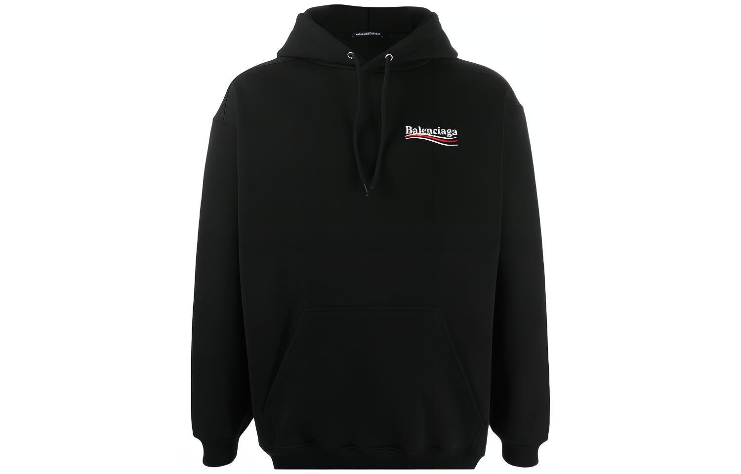 Balenciaga Political Campaign Wave Logo Velvet Hoodie Black 600583TIV531070