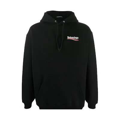 Balenciaga Political Campaign Wave Logo Velvet Hoodie Black 600583TIV531070