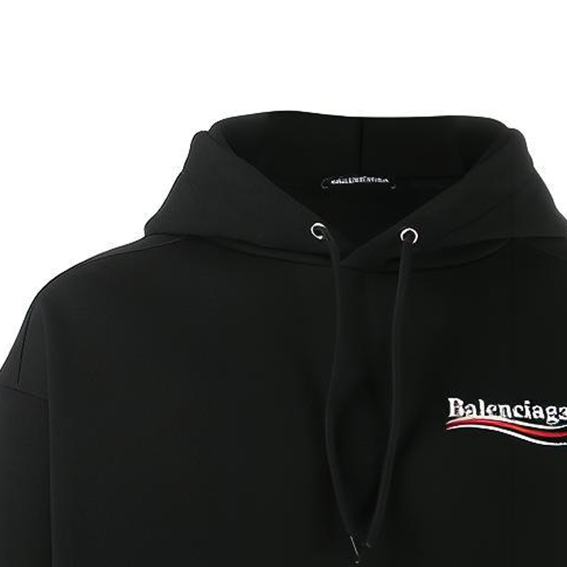 Cheap 발렌시아가 폴리티컬 캠페인 웨이브 로고 벨벳 후디 블랙 600583TIV531070