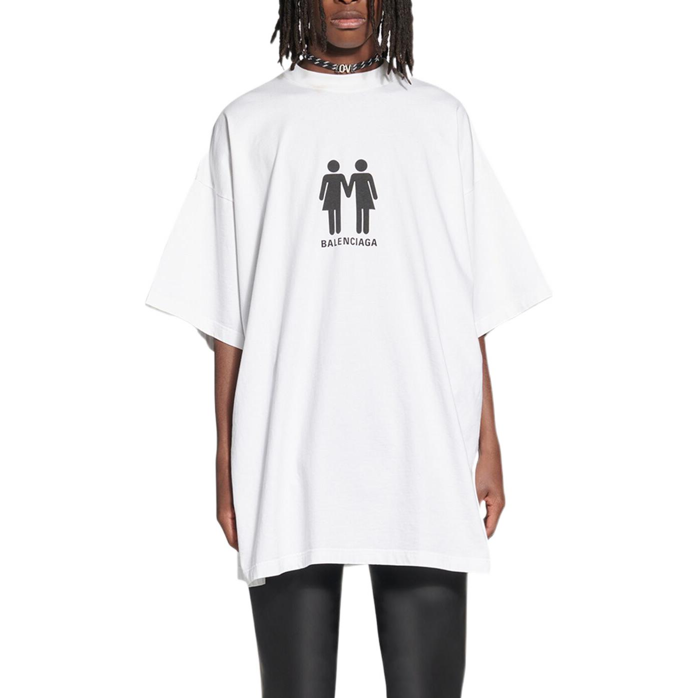 Shop Camiseta Blanca Balenciaga PRIDE 22 Logo Bandera Retrato Doble Oversized FW22 694576TMVO20904