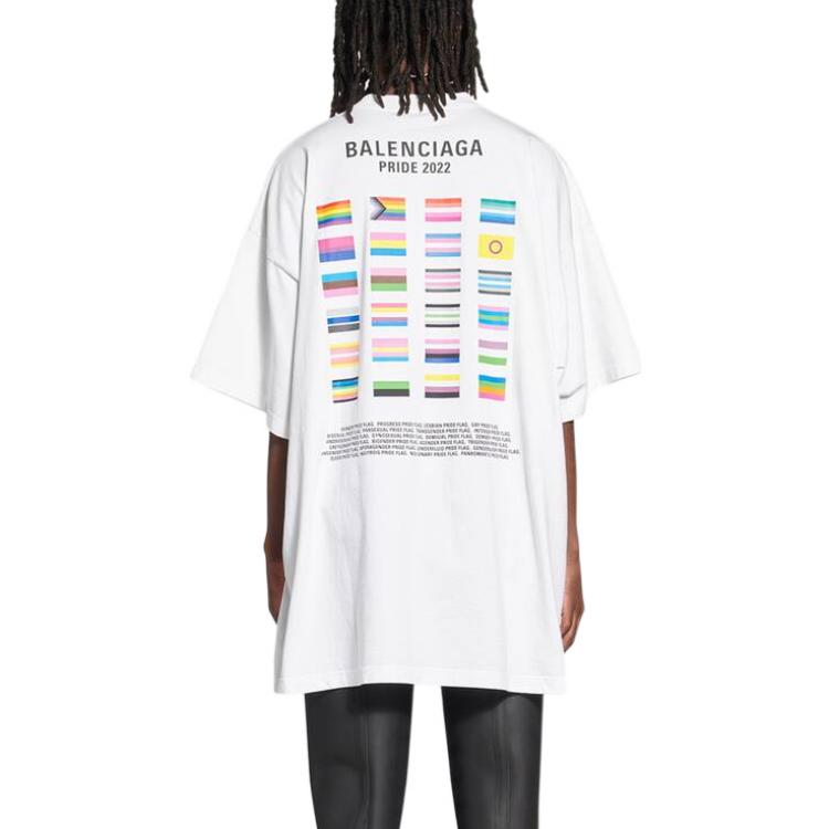 Purchase Camiseta Blanca Balenciaga PRIDE 22 Logo Bandera Retrato Doble Oversized FW22 694576TMVO20904