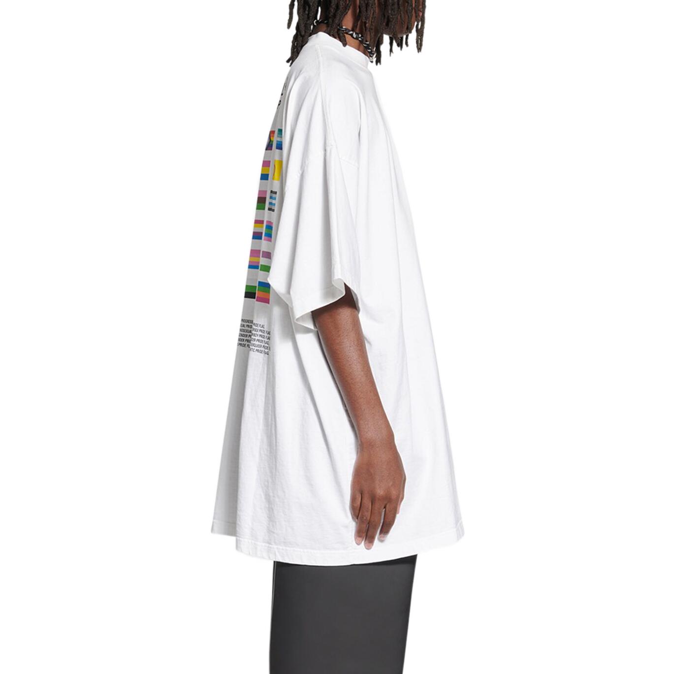 Details for Camiseta Blanca Balenciaga PRIDE 22 Logo Bandera Retrato Doble Oversized FW22 694576TMVO20904