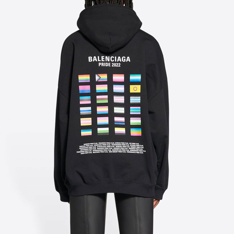 Details for Balenciaga PRIDE 22 FW22 Logo Print Hoodie Unisex Black - Oversized Fit. 651799TMVO31070