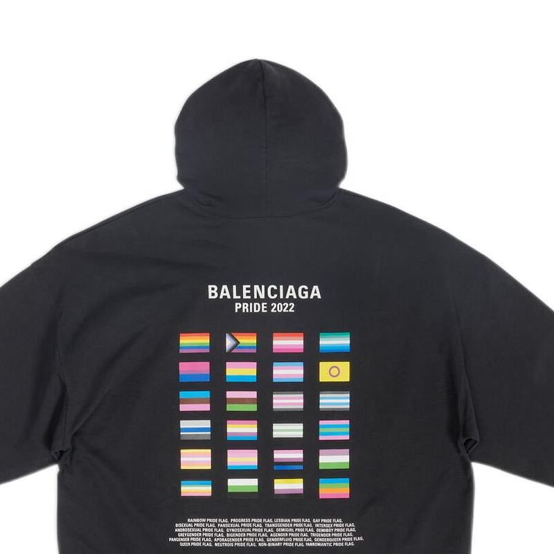 Sizing Balenciaga PRIDE 22 FW22 Logo Print Hoodie Unisex Black - Oversized Fit. 651799TMVO31070