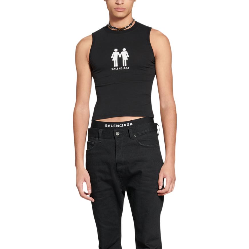 Shop 巴黎世家PRIDE 22男士黑色修身Logo背心FW22系列 698102TMVO41070