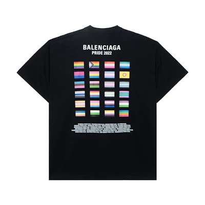 Balenciaga PRIDE 22 Twin Portrait Multinational Flag Logo Black Tee Men. 694576TMVO21070