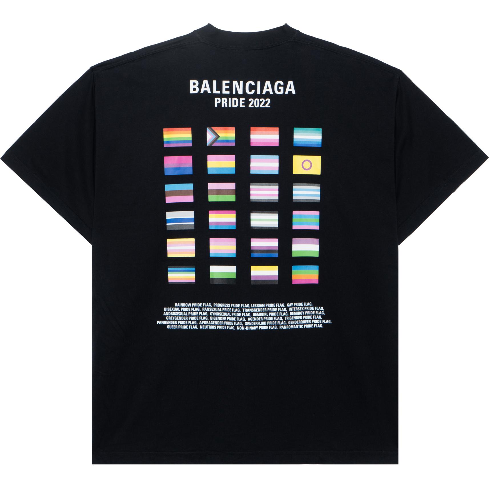 Order Balenciaga PRIDE 22 Twin Portrait Multinational Flag Logo Black Tee Men. 694576TMVO21070