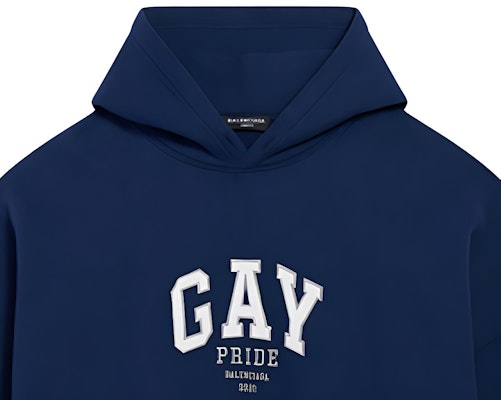 Balenciaga Pride Boxy Hoodie 'Navy/White/Grey' Details for Balenciaga Pride Boxy Hoodie 'Navy/White/Grey'