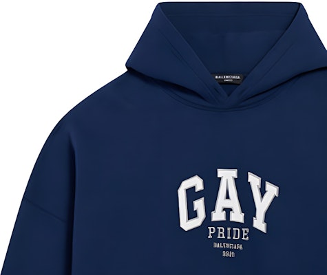 Balenciaga Pride Boxy Hoodie 'Navy/White/Grey' Sizing Balenciaga Pride Boxy Hoodie 'Navy/White/Grey'
