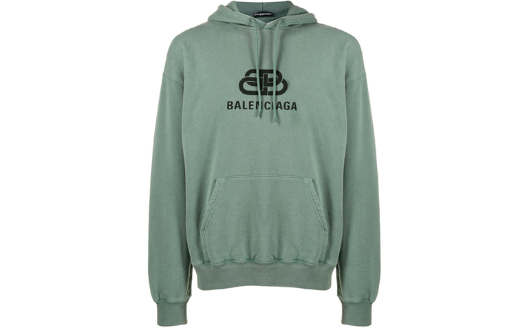 Balenciaga Printed Drawstring Hoodie Green 583215TFV619272