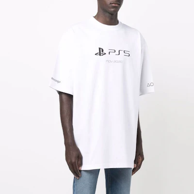 Balenciaga PS5 Letter Geometric Print Short Sleeve T-Shirt Men’s White 651795TKVF39040 Shop Balenciaga PS5 Letter Geometric Print Short Sleeve T-Shirt Men’s White 651795TKVF39040