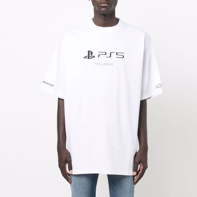Balenciaga PS5 Letter Geometric Print Short Sleeve T-Shirt Men’s White 651795TKVF39040 圖 5