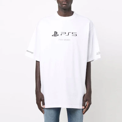 Balenciaga PS5 Letter Geometric Print Short Sleeve T-Shirt Men’s White 651795TKVF39040 Purchase Balenciaga PS5 Letter Geometric Print Short Sleeve T-Shirt Men’s White 651795TKVF39040