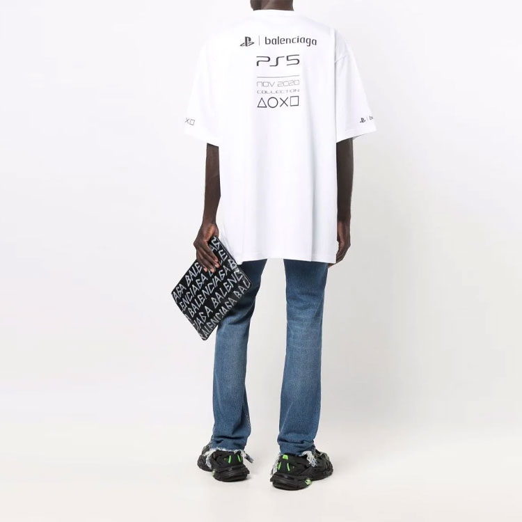 Balenciaga PS5 Letter Geometric Print Short Sleeve T-Shirt Men’s White 651795TKVF39040 圖 6