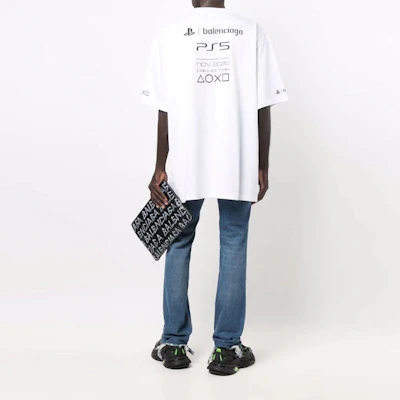 Balenciaga PS5 Letter Geometric Print Short Sleeve T-Shirt Men’s White 651795TKVF39040 Details for Balenciaga PS5 Letter Geometric Print Short Sleeve T-Shirt Men’s White 651795TKVF39040