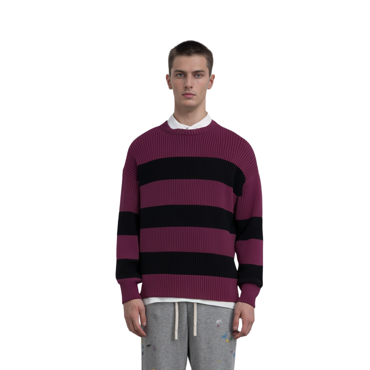 Shop バレンシアガ パープル ロゴ ストライプ セーター 608760T31621087