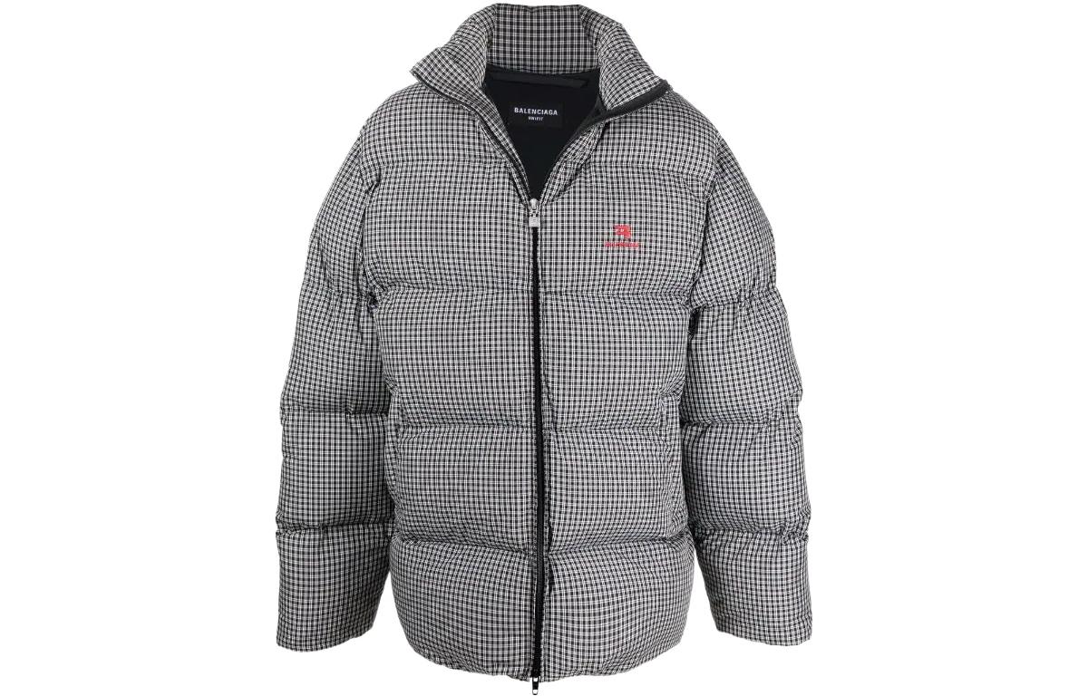 Balenciaga Quilted Check High-Neck Puffer Jacket Oversized  Black. 681440TLO361070