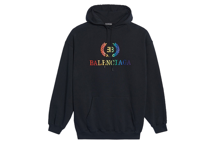 Balenciaga Rainbow Logo Wheat Hoodie Unisex Oversized Black 570811TEV501000